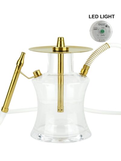 Narghilea Oduman N2 Gold cu vas transparent, furtun și iluminare LED