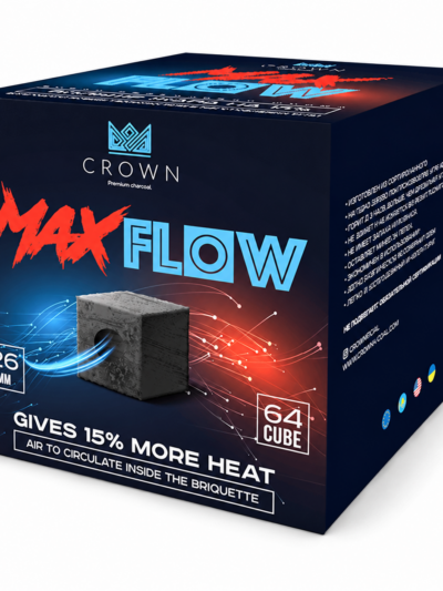 Cărbuni narghilea Crown MaxFlow – 26 mm, 1 kg, 64 bucăți